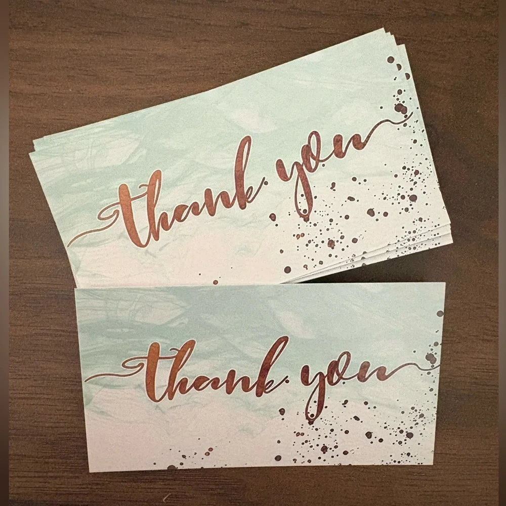 25 Thank You Cards & 100 Sticker Seals Set Mint, Rose Gold, Watercolor (1 left) - Picture 3 of 3